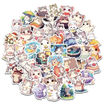 Afbeelding van 100 kattenstickers, cartoon graffiti stickers, kinderstickers, kunnen worden gebruikt voor het versieren van notitieboeken, waterflessen en koffers