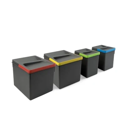 Afbeelding van Emuca Recyclingcontainer voor keukenlade Recycle met geurdicht dekse, H 216 mm (2 x 12 L + 2 x6 L) Plastic Antracietgrijs