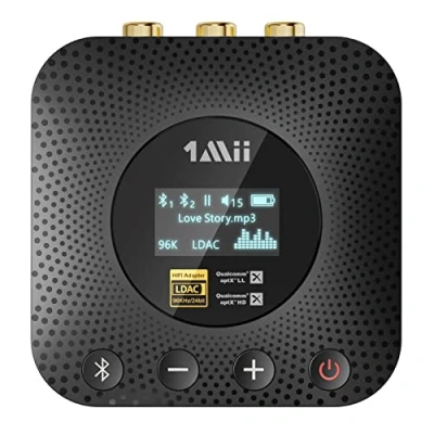 Afbeelding van 1Mii bluetooth ontvanger, hifi 5.1 audio adapter met audiofiele DAC, LDAC, aptX HD en lage latentie, volumeregeling oled display voor home stereo AV receiver/stereo versterker
