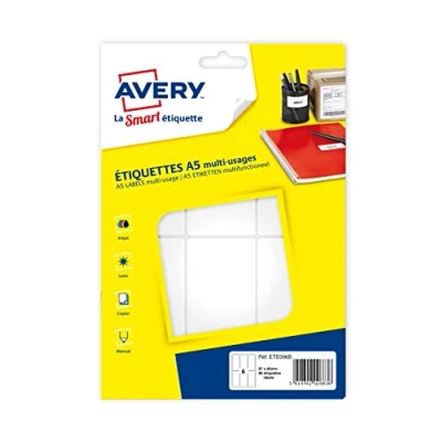 Afbeelding van Avery ETE006B, Wit, Zelfklevend printerlabel, A5, Papier, Laser/inkjet, Permanent