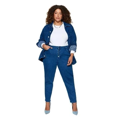 Afbeelding van Trendyol Dames Gerade Hohe Taille Plus Size Jeans, Blauw, 46 grote maten