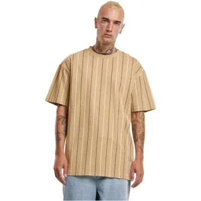 Afbeelding van Urban Classics Pinstripe TEE Tshirt print, Heren, Maat: 4XL, Unionbeige white black