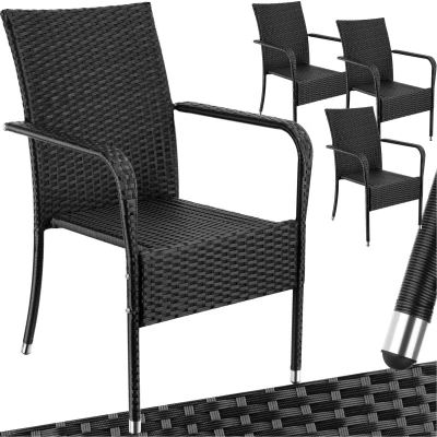 Afbeelding van tectake® 4 tuinstoelen Wickerstoel Girona, stapelbaar, draagkracht 120 kg set van