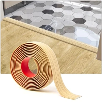 Afbeelding van Art3d Zelfklevende vinylvloerovergangstroken laminaatvloerstrips platte vloerscheidingsstrips voor het verbinden van vloergaten tapijtdrempelovergang tegelvloer 122x4x0,3cm Aspen Geel