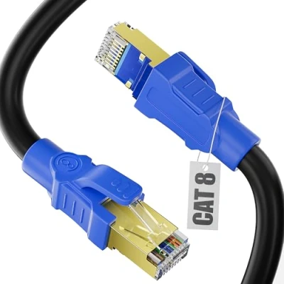 Afbeelding van Netwerkkabel 2m Cat 8 Ethernet Kabel 2 meter Internet Hoge Snelheid Afgeschermde Ethernetkabel 40Gbps 2000MHz Zwart Buiten Gigabit Waterdichte Patchkabel Lan Kable voor Router Switch Modem