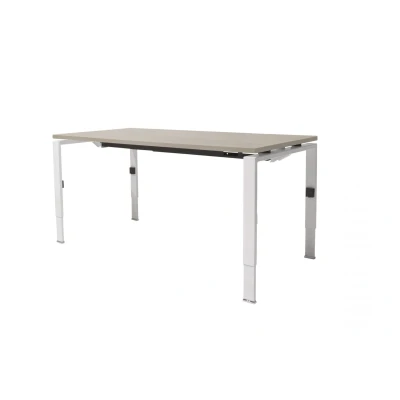 Afbeelding van Linesto N4 bureau, hoogte instelbaar (65 85cm) met 140x80cm Honey Castello zwevend 25mm blad en aluminium (RAL9006) vierpoot N frame (poot rechthoekig 66 x 26 mm.), (met geïntegreerde kabelgoot)