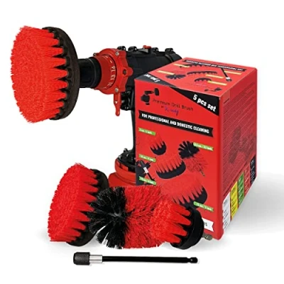 Afbeelding van Premium Boorborstel, stijf, rood, 5st.SET. Professionele Power Scrubbers.Schrast geen oppervlakken.Geschikt voor garage,baksteen,buitentegels,steen,open haard,roestverwijdering, autovelgen reinigen