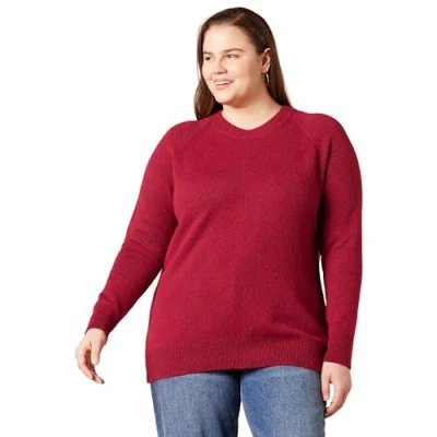 Afbeelding van Amazon Essentials Dames Classic Fit Soft Touch Lange Mouw Crewneck Trui, Donkerrood, XS