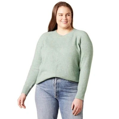 Afbeelding van Amazon Essentials Dames Classic Fit Soft Touch Lange Mouw Crewneck Trui, Saliegroen Heather, S