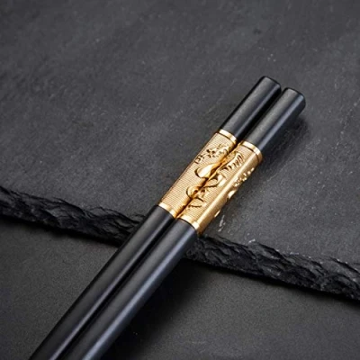 Afbeelding van eetstokjes Japanse herbruikbare glasvezellegering Vaatwasmachinebestendige, premium Chinese draak set, klassieke stijl (Zwart (5 paar))