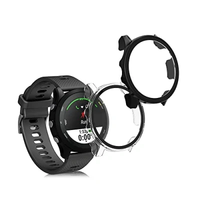 Afbeelding van kwmobile 2x hoes compatibel met Garmin Forerunner 255/255 Music Hoesje Cover van kunststof en glas voor activity tracker In zwart/transparant