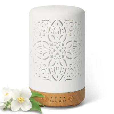 Afbeelding van Earnest Living etherische olie diffuser witte keramische 250 ml timers nachtverlichting en automatische uitschakeling thuiskantoor luchtbevochtiger aromatherapie diffusers voor