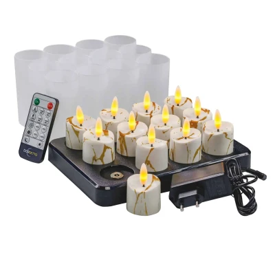 Afbeelding van 3D oplaadbare LED Waxine/theelichtjes 105 uur waterdicht met Afstandsbediening 12 Stuks timerfunctie