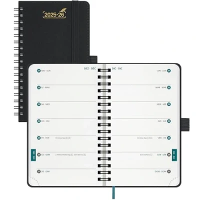 Afbeelding van BEZEND 18 maands Zakagenda 2025 2026 Klein (25 juli dec 26), Kalender 25/26 Weekplanner A6 1 Week 2 Pagina&#039;s met Kolommen, Agenda Ringband PU leren Softcover, Zwart