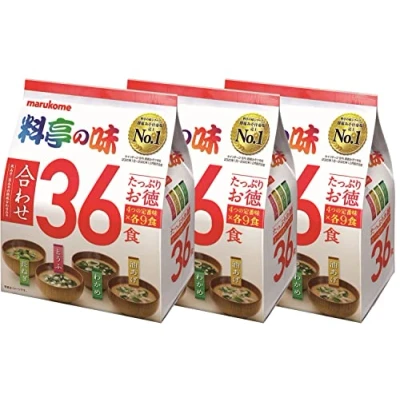 Afbeelding van Marukome Miso Ryotei no Aji Soep 4 smaken, 36 Japanse soepen (Wakame algen, groene uien, tofu, aburaage), 3 verpakkingen