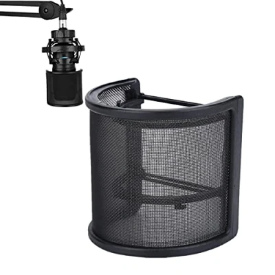 Afbeelding van Microfoon popfilter, metalen mesh &amp; schuimlaag, U vorm, microfoon, voorruit, afdekking, handmicrofoon, filter, microfoonschild voor studio, vocale opname, streaming