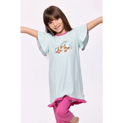 Afbeelding van Woody Meisjes Dames Pyjama lichtblauwe streep maat 164/14J