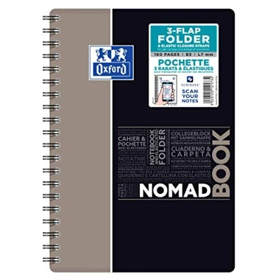 Afbeelding van Oxford NomadBook Notitieboek, spiraalbinding, formaat B5 (17 x 25 cm), 160 pagina&#039;s, gelinieerd, 7 mm, omslag van polypropyleen, willekeurige kleur