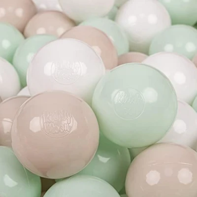 Afbeelding van KiddyMoon 100 Ballen ∅ 7Cm Kinderballen Speelballen Voor Ballenbad Baby Plastic Made In Eu, Pastel Beige Wit Munt