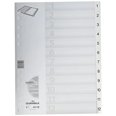 Afbeelding van Durable Tabbladen A4 12 delig bedrukte tabs 1 voorblad PP