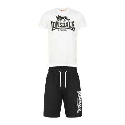 Afbeelding van Lonsdale Heren T Shirt &amp; Shorts Set Regular Fit MAIR, Wit/Zwart, S