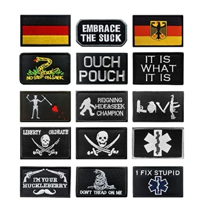 Afbeelding van 15 stuks tactische patches, grappig militair embleem, borduurwerk, sluiting, legerbadge, applicaties, patches voor kleding, jassen, rugzak, hoed, vest, militaire uniformen, hondenharnas
