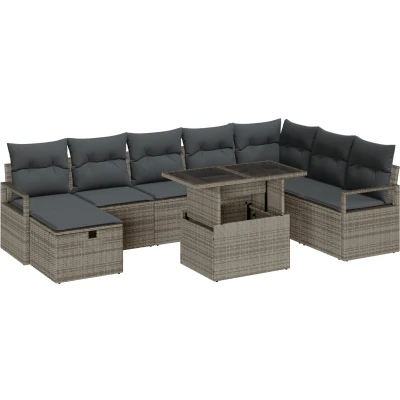 Afbeelding van vidaXL 9 delige Tuin Sofa Set met Kussens Grijs Poly Rattan