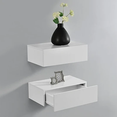 Afbeelding van Wandplank met lade set van 2 zwevend 46x30x15 cm wit mat