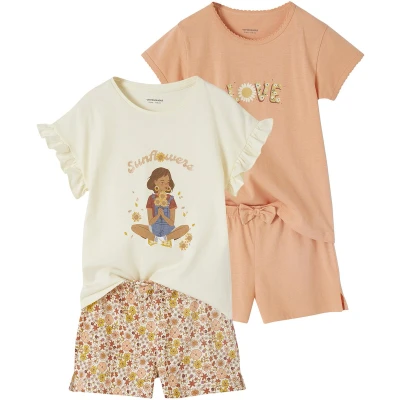 Afbeelding van Vertbaudet Set van 2 pyjashorts met fruit voor meisjes ribtricot