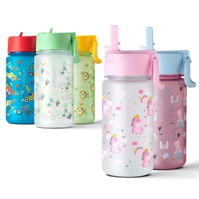 Afbeelding van Vinsun Waterfles Kind Eenhoorn met Rietje 500ml Lekvrij, BPA vrij, Tritan Drinkfles Roze voor Kleuterschool, School, Sport