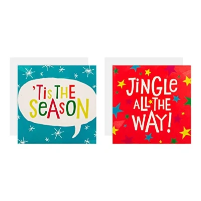 Afbeelding van Hallmark Multipack Mini kerstkaarten, 30 stuks in 5 leuke motieven, blauw, rood