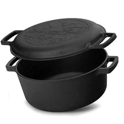 Afbeelding van gietijzeren pan, 4 liter, diameter 24 cm, broodbakken, kookpan van gietijzer met deksel, geschikt voor gasgrill, oven, vuurplaats en alle warmtebronnen, inclusief inductie