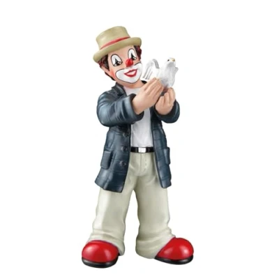 Afbeelding van GILDE Gildeclown decoratieve figuur clown met witte duif hoop kunsthars meerkleurig hoogte 13 cm