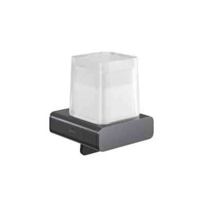 Afbeelding van Geesa shift zeepdispenser geborsteld zwart metaal 200 ml met gesatineerd glas 919916 09