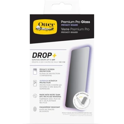 Afbeelding van OtterBox Premium Pro Glass Privacy Guard glazen schermbeschermer voor iPhone 16 Pro, gehard glas, superieure krasbescherming, overleeft vallen tot 1,8 meter