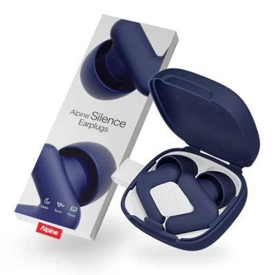 Afbeelding van Alpine Silence Oordopjes voor Slapen, Focus &amp; Reizen Comfortabele, Herbruikbare Gehoorbescherming Nauwsluitende V vorm Zachte Ovale Tips Maten XS/S/M/L Tot 25dB Geluidsdemping Donkerblauw