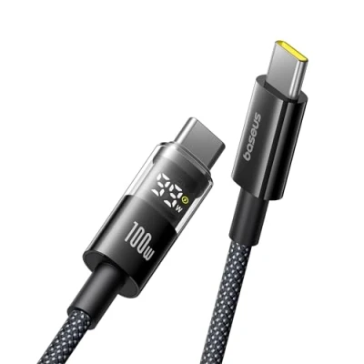 Afbeelding van Baseus USB C kabel met Digitaal Display, 100 W Type naar Snellaadkabel 480 mbps, Gevlochten Draad, Compatibel iPhone16/16Pro/16Pro Max/15, Samsung S24U, Macbook, Surface Laptop, 1m