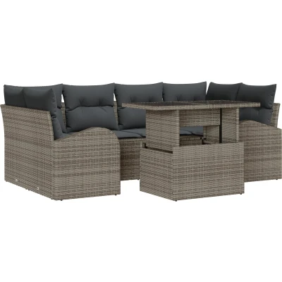 Afbeelding van vidaXL 7 delige Tuin Sofa Set met Kussens Grijs Poly Riet