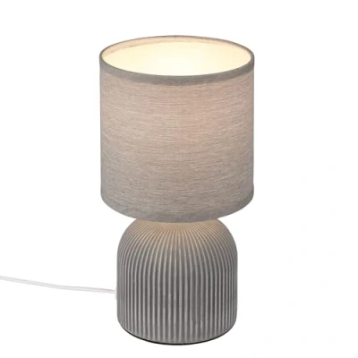 Afbeelding van BRILONER Tafellamp met stoffen kap, snoerschakelaar, keramische lampvoet, lamp, bedlamp, tafellamp, decoratieve hallamp, bureaulamp, leeslamp, woonkamer, slaapkamer, 15x28 cm (DxH), grijs