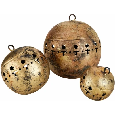 Afbeelding van LOBERON Kerstversiering set van 3 Ysabelle antiekgoudkleurig