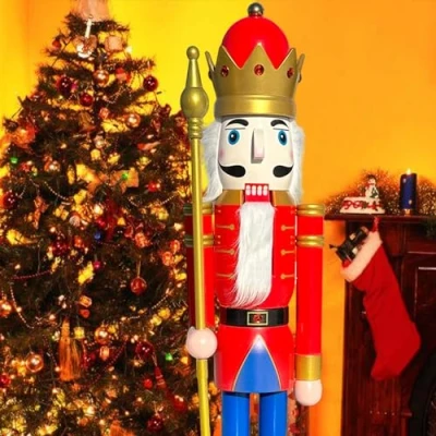 Afbeelding van CDL 180 cm 6ft lang levensgrote groot/gigantische rood/blauwe kerstsoldaat op standaard hold scepter kerst/evenement/ceremonie/commerciële indoor buitendecoratie (6 voet, King Red K08)