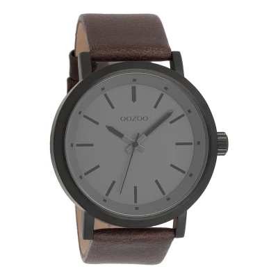 Afbeelding van OOZOO Timepieces Zwarte horloge met bruine leren band C8254