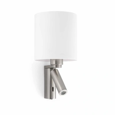 Afbeelding van Faro Lighting Rob 1 Light Binnenwand Leeslamp Wit, Satijn Nikkel met Kap, E27