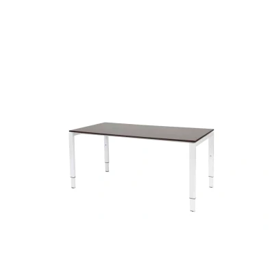 Afbeelding van Domino bureau, hoogte instelbaar (62 85cm) met 160x80cm &#039;zwevend&#039; logan eiken 25mm blad en wit (RAL9010) N poot frame.