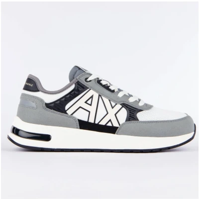 Afbeelding van Armani Exchange Dusseldorf sneakers voor heren met geometrische motieven, N Grey Blk Off White, 41.5 EU