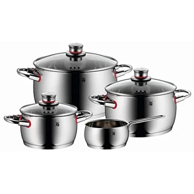 Afbeelding van WMF Quality One Pannenset 4 delig, 3 kookpan hoog (16, 20, 24 cm), 1 steelpan (16 Glazen deksels, Cromargan® RVS 18/10, Koele handgrepen, Alle Warmtebronnen (incl Inductie)