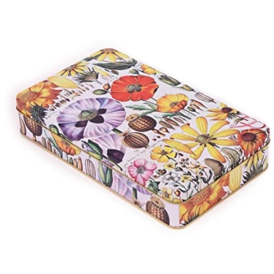 Afbeelding van NOTIQUE Metalen doos met deksel, nostalgische kunst doos, koekjesdoos, voorraaddoos voor kleine voorwerpen collectie Herbarium (wijnbloemen)