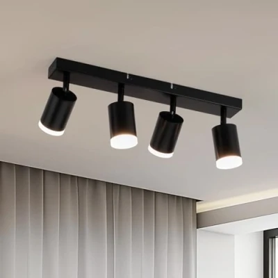 Afbeelding van Gr4tec plafondlamp, 4 spots, zwart, moderne led, draaibaar, plafondverlichting, spot, wandlamp, plafond, GU10, voor keuken, woonkamer, slaapkamer (zonder lamp)