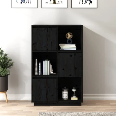Afbeelding van Hoge kast 74x35x117 cm massief grenenhout zwart