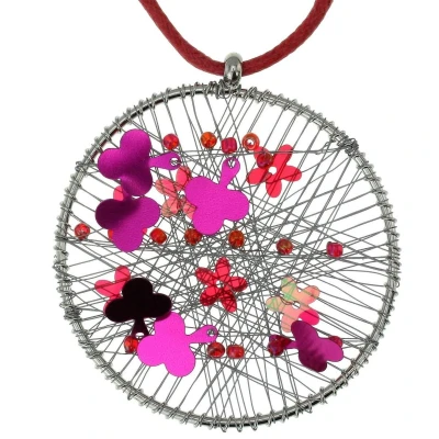 Afbeelding van Behave Ketting rood roze ronde hanger met lovertjes 40 cm